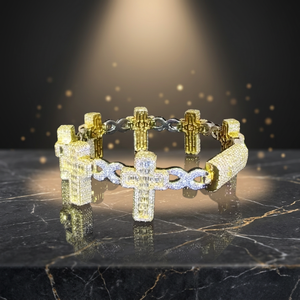 Bracelet cubain en argent sterling 925 avec perles d'eau douce, moissanite et chaîne en or rose glacé pour homme et femme - Product Image 1