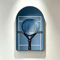 Rak Raket Tanpa Lampu, Bingkai Pajangan Seni Dinding Raket Padel, Kotak Bayangan Lengkung & Persegi Panjang Dekorasi Dinding Minimalis