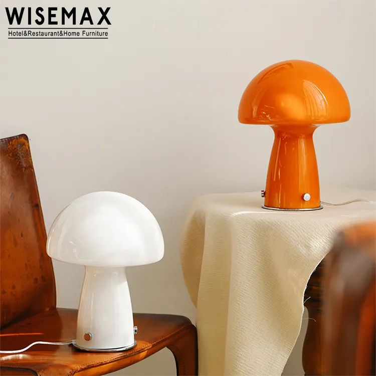 WISEMAX FURNITURE Modern home decor paralume in vetro base in metallo lampada da tavolo a forma di fungo lampada da tavolo con bottone bianco per camera da letto