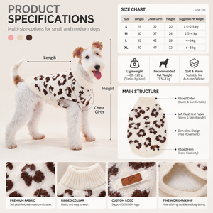 Pull tricoté personnalisé à imprimé léopard pour chien, en coton chaud, pour petits et moyens chiens, vêtements pour animaux de compagnie, OEM & ODM - Product Image 5