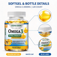 Gélules d'huile de poisson Oméga 3 2000mg avec EPA et DHA élevés pour le cœur et le cerveau, supplément OEM ODM à marque privée, 120 gélules