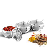 Gadgets de cuisine, boîte de rangement à épices en acier inoxydable 304 avec cuillère, pots à épices Village, sucrier avec couvercle en verre
