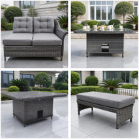 6 Pièces Rotin Coin Canapé Ensemble Extérieur Sectionnel Modulaire Osier Salon avec 2 Bancs Table pour Villa Resort Terrasse Cour