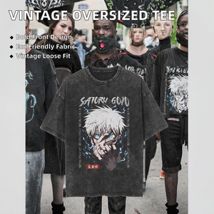 เสื้อยืดวินเทจทรงโอเวอร์ไซส์ แขนครึ่งตัว ผู้ชาย แฟชั่นฤดูร้อน ไหล่ตก ทรงหลวม ออกกำลังกาย ฟิตเนส น้ำหนัก 300 กรัม ผ้าถัก - Product Image 2