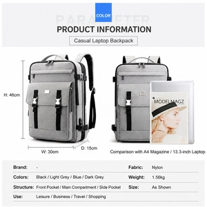 Sac à dos pour ordinateur portable extensible avec logo personnalisé, compartiment professionnel en nylon, grande capacité, sac de voyage pour le bureau - Product Image 2