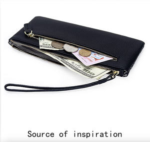 Ando <b>Bag</b> Genuine Cowhide Leather Long Wallet Diamond Stitch Zipper Wristlet <b>Clutch</b> for Women - Product Image 4