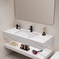 Comptoir de salle de bain en pierre frittée étanche avec miroir intelligent, surface solide, lavabo moderne, vente en gros d'usine