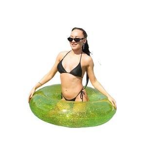 Transparent Blue Sequined Swimming Ring 102cm Thickened PVC Inflatable Float Adult Unisex Water Sports Pool Floatation Device - Product Image 5
