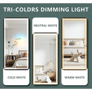 Miroir rectangulaire surdimensionné à LED 3 couleurs avec cadre en alliage d'aluminium pour salle de sport/yoga/chambre - Vente flash - Product Image 4