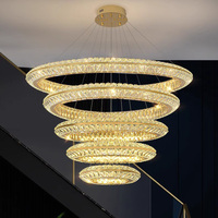 Lustres sur mesure pour hôtel, grands lustres à anneaux, plafonds hauts, luminaires suspendus de luxe, lampes LED pour escalier, lustre rond moderne en cristal K9