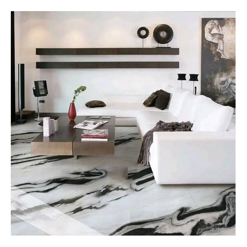 Prezzo di fabbrica lastre di marmo nero lucido pietra naturale bagno controsoffitto piastrelle Panda marmo bianco