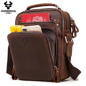 HUMERPAUL Best Selling Crazy Horse Leather Cross Body Bags Genuine Leather Messenger Bag For Men Vintage Trendy Cross Body Bags