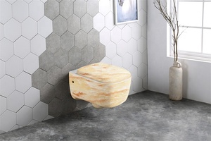 WC suspendu sans rebord en céramique, couleur marbre, pour salle de bain - Product Image 3