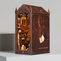 Kit miniature de bibliothèque de sorciers à construire soi-même avec lumière LED, diorama en bois de bibliothèque magique pour adultes