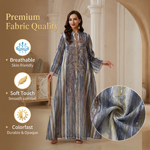 ชุดเดรสยาวพิมพ์ลายประดับลูกปัดสำหรับผู้หญิงมุสลิม ทรงพลิ้วสวยสง่าสำหรับงานกลางคืน ผลิตโดยโรงงาน OEM - Product Image 2