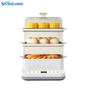 Plastic Food Grade Instant Steam Function Electric Food Steamers Stackable 3 Tiers 22L White Energy Saving 01 Mechanical Control