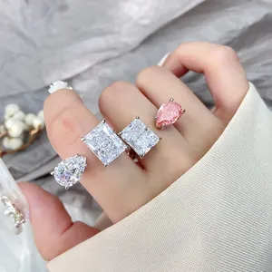 Mode Eis geschnitten ins Pop Pink 8A CZ Sterling Silber charmante Frauen exquisiten Ring Großhandels preis edlen Schmuck