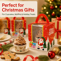 Boîte cadeau en papier rouge de Noël avec fenêtre et poignée, imprimé Père Noël, boîte d'emballage rigide pour bonbons et petits cadeaux