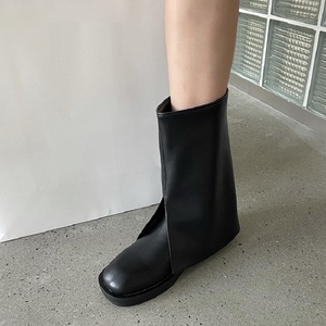 Bottines à la mode pour femme en cuir souple blanc uni, style pantalon, collection automne 2025 - Product Image 6