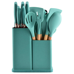 Newest 19-piece Set of Silica Gel Kitchen Utensil Set With Wooden Handle and Cuttings Board <b>Storage</b> Bucket Kitchen Gadget - Product Image 1