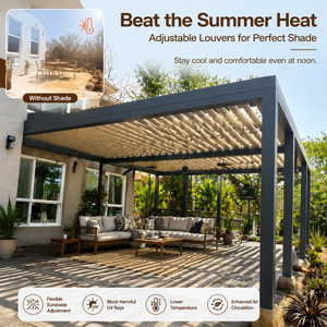 Pergola Bioclimatica in Alluminio Motorizzata con Lamelle Orientabili, Impermeabile, Resistente al Vento, Personalizzabile, Eco-Friendly per Esterni - Product Image 2