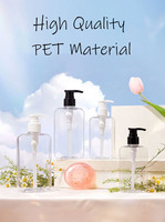Bouteille de shampooing rechargeable transparente en PETG carrée, imprimée à l'écran, 300 ml, pour soins de la peau, sérum, lotion, après-shampoing et gel douche