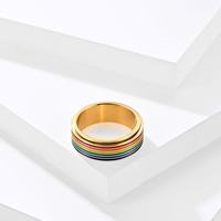 Hete Verkoop Regenboog Email Kleurrijke Lijn Lgbtq Ring Roestvrij Staal Biseksuele Vrijheid Vinger Sieraden