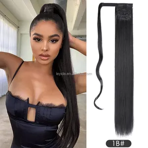 AliLeader 34inch 140g Clip In Pony Tail Hairpieces Ombre Synthetic Hair Wrap Around Long Straight Ponytail Extensions For Women