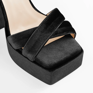 Materiale in velluto <span class=keywords><strong>tacco</strong></span> largo <span class=keywords><strong>scarpe</strong></span> da <span class=keywords><strong>donna</strong></span> sandali fibbia calzature punta quadrata forma <span class=keywords><strong>scarpe</strong></span> prezzo grossista in fabbrica - Product Image 5
