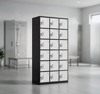 Casier en acier à 18 portes, couleur noir et blanc, avec serrure à clé individuelle, portes ventilées, pour personnel, salle de sport, atelier, dortoir