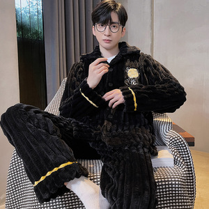 Set Pigiama Invernale da <span class=keywords><strong>Uomo</strong></span> in <span class=keywords><strong>Pile</strong></span> Corallo, Spesso e Caldo con Zip, per Casa, Vendita all'Ingrosso - Product Image 3