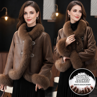 Veste courte en cuir PU pour femmes, taille plus, hiver 2026, avec col en fourrure