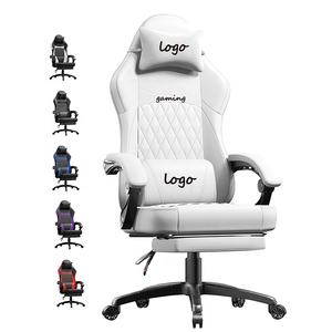 Échantillon gratuit bon marché Anji personnalisé Chaise de jeu de course ergonomique en PU blanc avec soutien lombaire Haut-parleurs de massage - Product Image 1