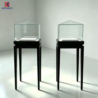 Vitrine en verre moderne sur piédestal, vitrine en verre à sommet pyramidal, support en bois massif noir pour bijoux, objets d'art, exposition muséale