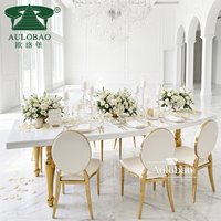 Table de banquet de mariage de luxe, plateau en MDF blanc, pieds en acier inoxydable doré, salle de réception, table à manger demi-ovale