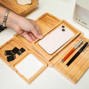 Personalized Wood Desk <b>Organizer</b> Set with Phone Holder Home Office Drawer & <b>Desktop</b> Storage Docking Station Tray - Product Image 3