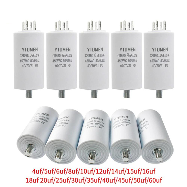 1PCS CBB60 Capacitor with Screw Double Insert 450V AC Starting Capacitor 4uF~60uF Motor Capacitors for Air Compressor Water Pump