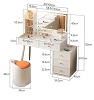 Table de maquillage pliable multifonctionnelle en bois de chêne moderne avec miroir éclairé, design contemporain pour chambre à coucher