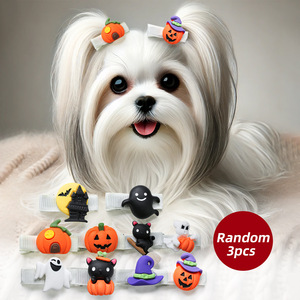 Accessoires pour animaux de compagnie pour petits chiens et chiots, pinces à cheveux mignonnes à thème Halloween avec dessin animé de citrouille fantôme - Product Image 5