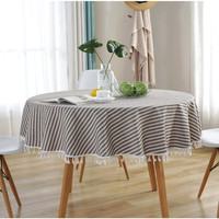 Nappe ronde minimaliste nordique à pompons, vente en gros, nappe en coton et lin style Instagram