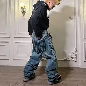 DiZNEW Jeans pour hommes de style hip-hop urbain européen, <span class=keywords><strong>effet</strong></span> délavé, coupe baggy et large, <span class=keywords><strong>effet</strong></span> vieilli, style designer, <span class=keywords><strong>effet</strong></span> empilé - Product Image 3