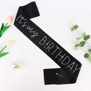 Écharpe d'<span class=keywords><strong>anniversaire</strong></span> noire avec strass, décorations <span class=keywords><strong>pour</strong></span> filles et femmes - Product Image 3