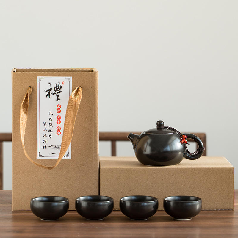 Black Xishi Teapot (1 teapot, 4 cups, tied with red beads)