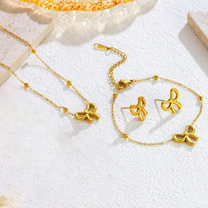 Perhiasan wanita, <span class=keywords><strong>Set</strong></span> Perhiasan <span class=keywords><strong>Stainless</strong></span> Steel pita kalung gelang anting-anting - Product Image 2