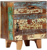 Table de chevet en bois sculpté à la main : Meuble de rangement en bois massif récupéré pour chambre à coucher, salon, avec tiroir