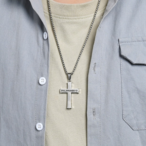 Instagram-worthy yunnique street style cross necklace for men, a unique <b>titanium</b> steel cross sweater <b>chain</b> pendant. - Product Image 2