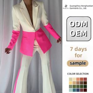 Costume de blazer à deux pièces pour femme, de haute qualité, personnalisé ODM OEM, nouveau, formel, plissé, automne, un bouton, couleur contrastée, manches longues - Product Image 2