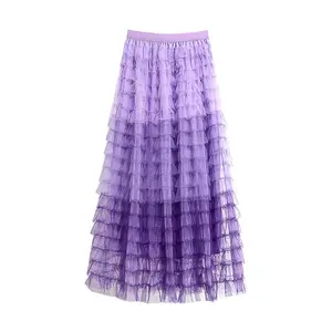 Damen Double Layer Mesh Tutu Röcke Asymmetrisches Kleid A Line Brautkleider Plissee Midi Kleider Tüll Rock