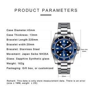 Rolexables 20ATM impermeable profesional de acero inoxidable automático correa los hombres buzo Duartz <span class=keywords><strong>reloj</strong></span> de buceo - Product Image 4
