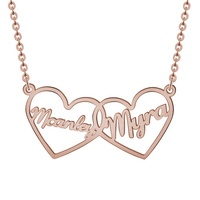 Nouveau design plaqué or jaune en argent sterling 925 collier personnalisé à deux coeurs avec nom